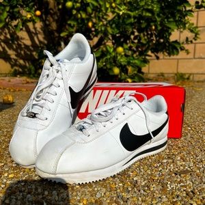White and Black Nike Cortez (used once)